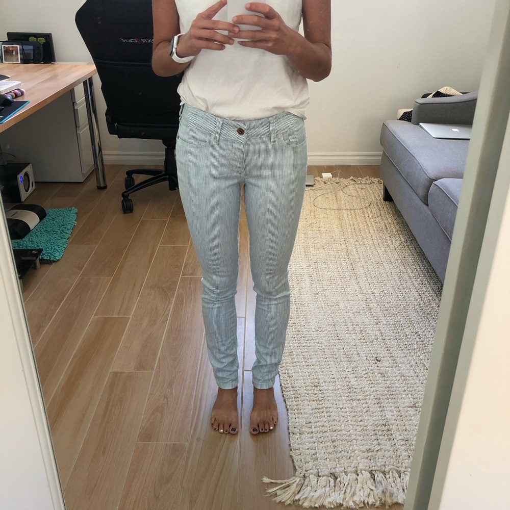 Blue and white striped pants